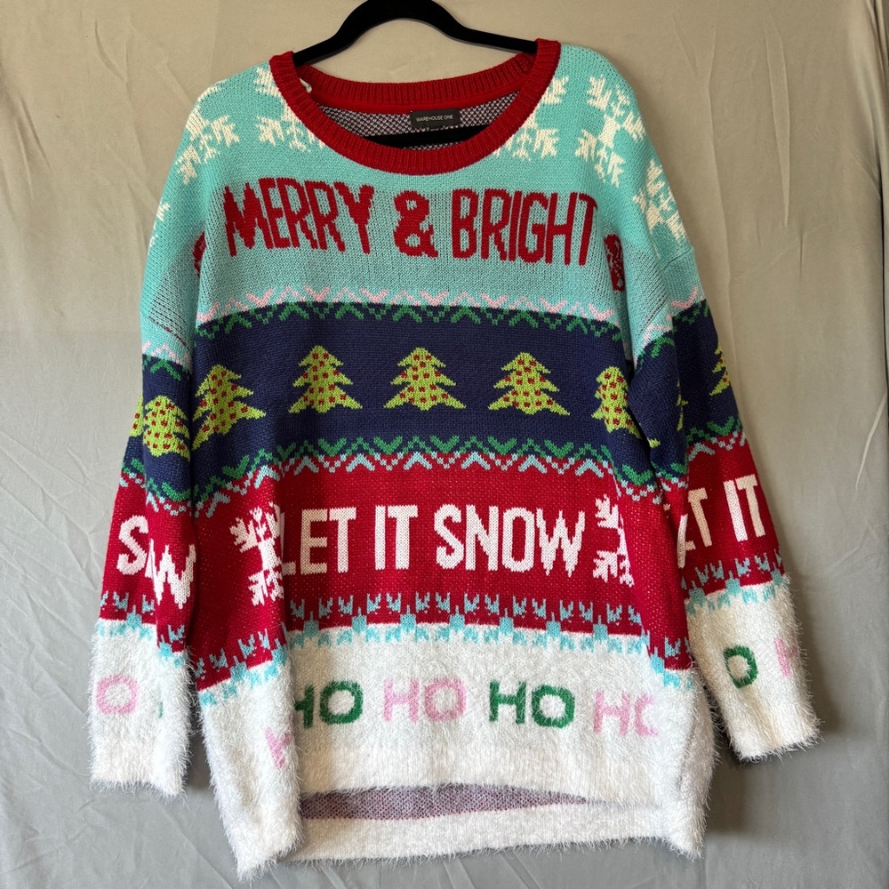 Warehouse One Womens Christmas Sweater Size 1X Festive Ugly Comfy Holidays